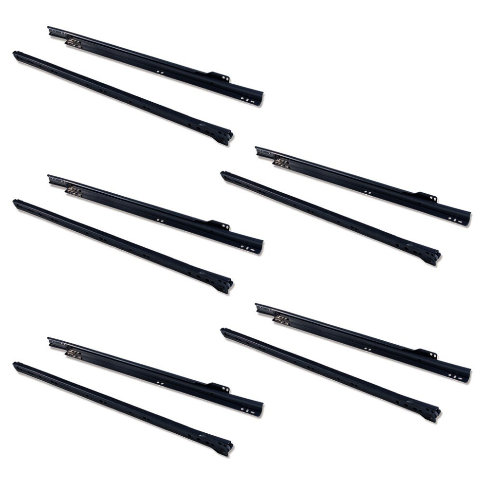 Emuca - Drawer Runners 500Mm (19,6 Inch) With Partial Extension In Black Colour, Set Of 5 Sliders For Drawer 8432393004976