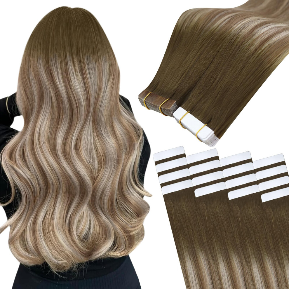 Easyouth Unisex Brown Balayage Tape Hair Extensions Real Human Hair Ombre Tape Extensions Human Hair Dark To Light And Medium Blonde Tape In Human Hair