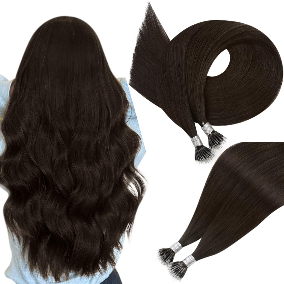 Easyouth Nano Ring Extensions Human Hair Brown Nano Extensions Real Human Hair Darkest Brown Pre Bonded Extension Nanobeads Real Hair Thick Ends 20Inc