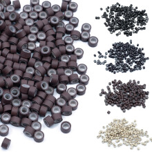 Elailite Micro Rings 5mm Light brown Silicone Lined 1000 Pcs Links Beads Linkies for Pre Bonded I Tip Human Hair Extensions Feather Hair Extensions