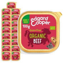 Edgard Cooper Organic Grain-Free Wet Dog Food Trays, Organic Beef 17 x 100g, Natural Dogs Food in Cup for Adult Dogs, Fresh Meat, High Protein, Hypoal