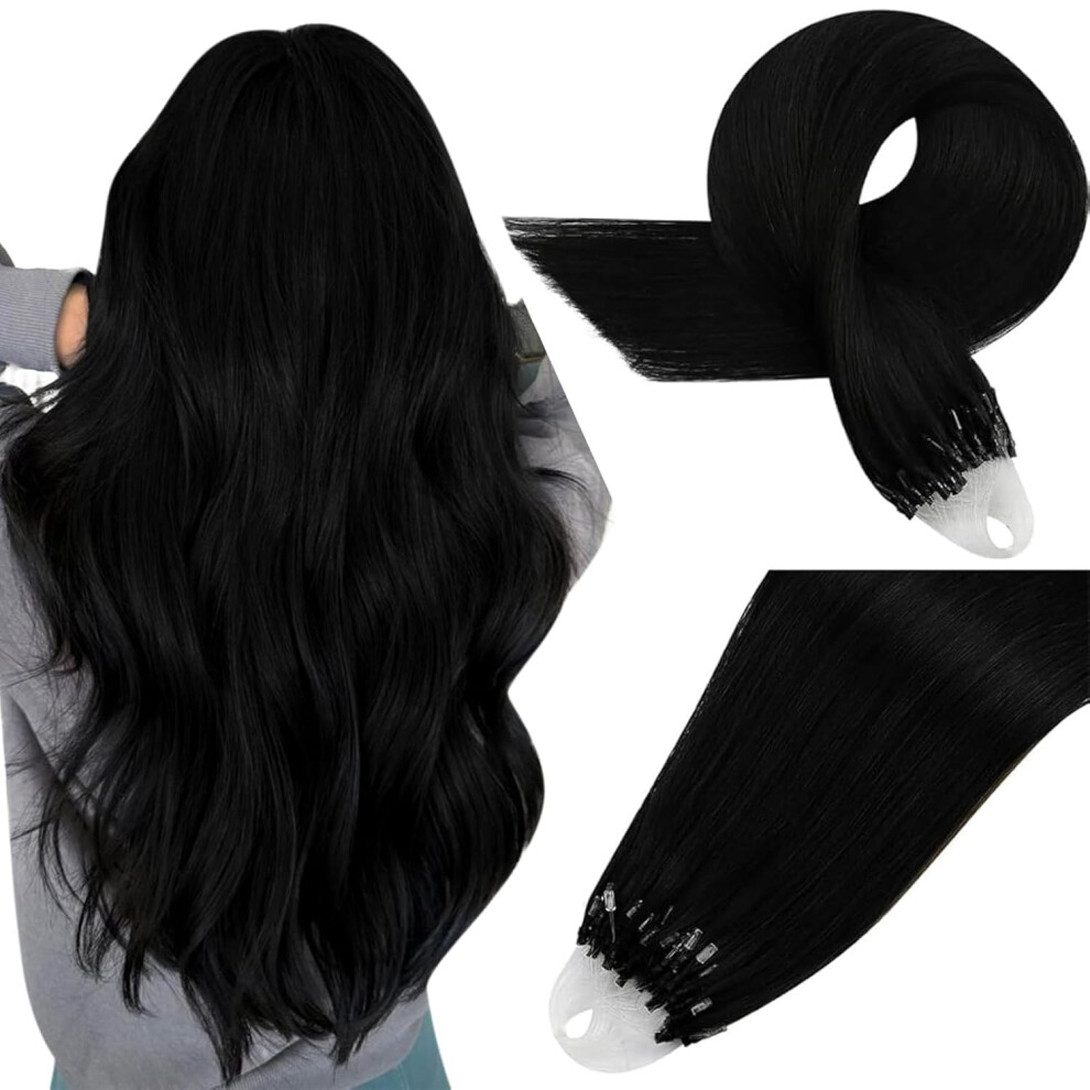 Easyouth Unisex Black Micro Beads Hair Extensions Real Hair Jet Micro Link Human Hair Extensions Jet Micro Loop Hair Extensions Real Human Hair Pre Bon