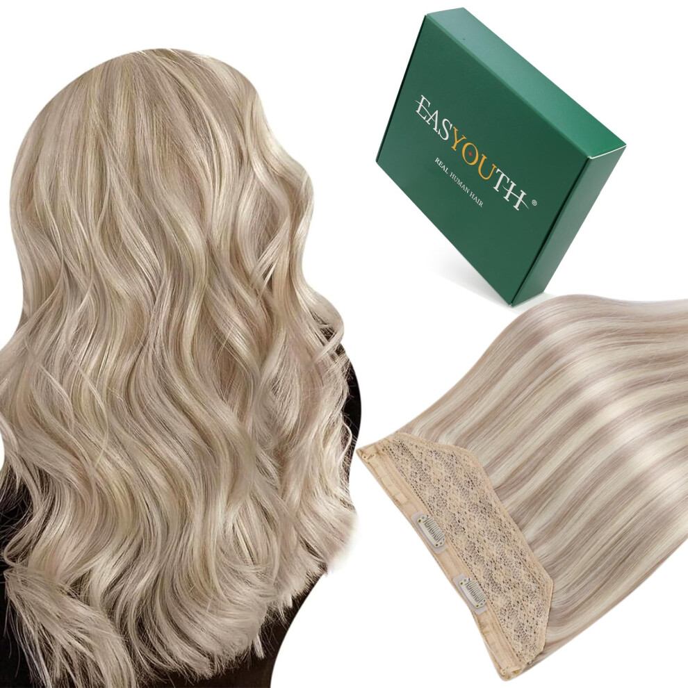 Easyouth Unisex 20Inch Invisible Wire Hair Extensions Blond Wire Hair Extensions Human Hair Ash Blonde Highlight Bleach Blonde Fish Line Hair Extension Strai