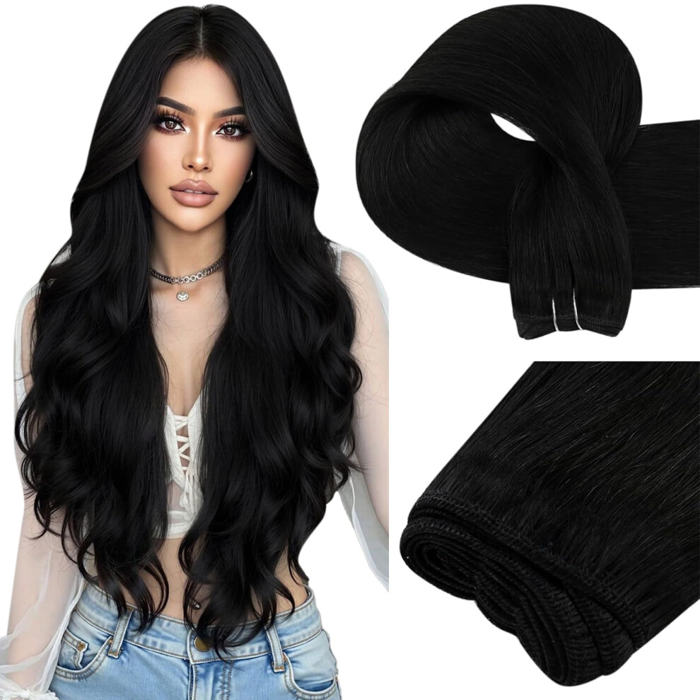 Easyouth Unisex Black Human Hair Weft Extensions Jet Weft Hair Extensions Real Human Hair Sew In Human Hair Extensions Natural Luster Texture Hair Exte