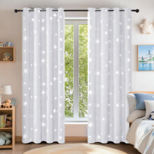 Deconovo Super Soft Foil Star Printed Thermal Insulated Grey Curtains Eyelet Room Darkening Curtains for Bedroom Silver Grey W55xL70 Inches 2 Panels
