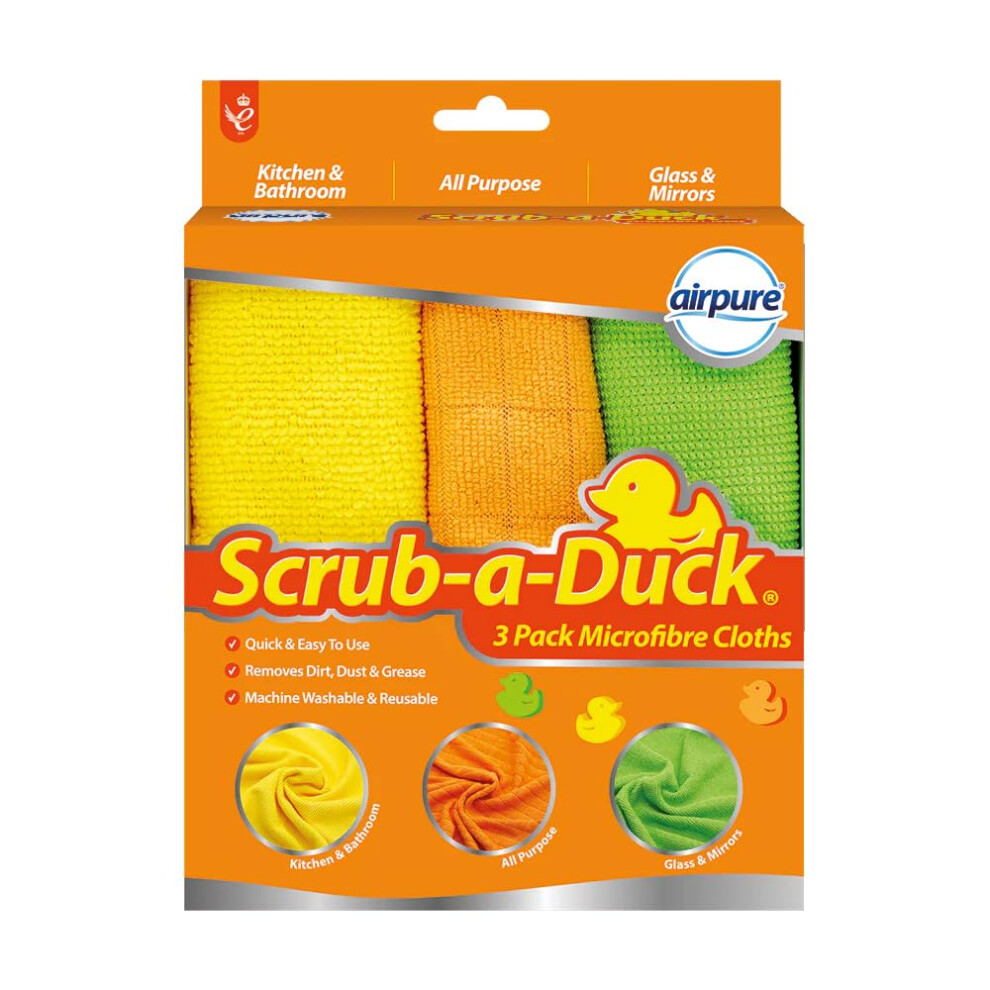 Airpure Scrub-A-Duck Microfibre Cloths (3 Pack) | Quick & Easy To Use | Removed Dirt, Dust & Grease |Machine Washable & Reusable