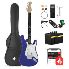 Donner 39 Inch Electric Guitar Beginner Kit Full Size Purple Sapphire Blue HSS Pick Up Starter Package with Amp Online Lesson Bag Tuner Capo Strap Str