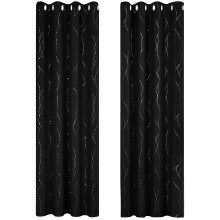 Deconovo Dot LinePatterned Sliver Foil Curtains Home Decorative Curtains Thermal Insulated Eyelets Blackout Curtains for Bedroom 55 x 102 Inch Black T