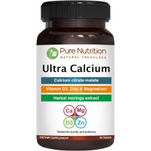 Pure Nutrition Ultra Calcium 1000mg with VIT D3 + K2 | 90 Tab | Highly absorbable Calcium Supplement with Calcium Citrate Malate, VIT D3, K2 (90 Coun