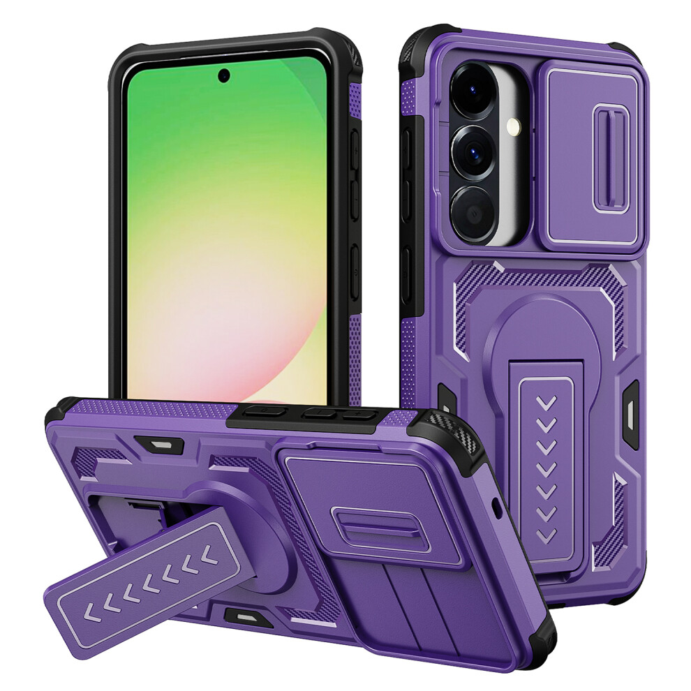 (Purple) For Samsung Galaxy S26 Case Slide Lens Shield Pc + Tpu Kickstand Phone Cover Purple 6914290152841