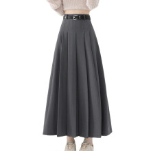 (L, Gray) High Waist Pleated Midi Skirt for Women Elegant A Line Designs with Adjustable Belt Fashion Autumn Streetwear coffee XL