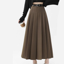(M, Gray) High Waist Pleated Midi Skirt for Women Elegant A Line Designs with Adjustable Belt Fashion Autumn Streetwear coffee XL