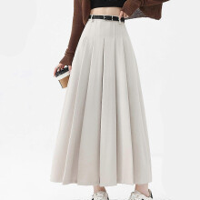 (XL, apricot) High Waist Pleated Midi Skirt for Women Elegant A Line Designs with Adjustable Belt Fashion Autumn Streetwear coffee XL