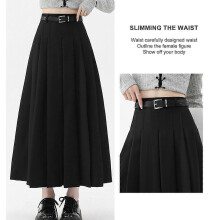 (XL, coffee) High Waist Pleated Midi Skirt for Women Elegant A Line Designs with Adjustable Belt Fashion Autumn Streetwear coffee XL