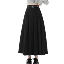 (L, Black) High Waist Pleated Midi Skirt for Women Elegant A Line Designs with Adjustable Belt Fashion Autumn Streetwear coffee XL