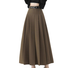 (M, coffee) High Waist Pleated Midi Skirt for Women Elegant A Line Designs with Adjustable Belt Fashion Autumn Streetwear coffee XL