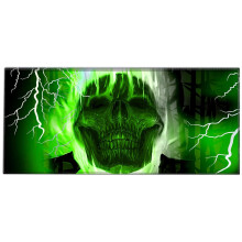 Silent Monsters Mouse Mat Size XX Large 35 x 16 inches / 90 x 40 cm, Green Skull, Stitched Edges, washable & rollable Mouse Pad, Gaming Home Office Mo