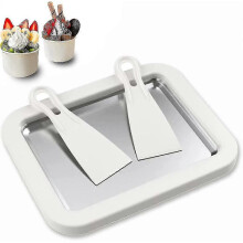 (White) Ice Cream Maker, Instant Ice Cream Roller Pan, With 2 Spatulas, Diy Ice Cream Tw