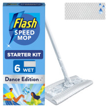 Flash Speedmop Wet Mop Floor Cleaner Starter Kit For Cleaning Floors, Includes: 1 Mop, 6 Wet Refills Citrus Scented, Dance Edition