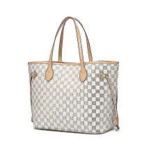 (White) Women Checkered Tote Shoulder Bag Messenger Bag Purse Pu Leather Handbag Bag With Inner Pouch Multi-color Optional