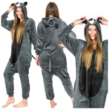 Onesies Warme herenpyjama's kigurumi onesie wasbeer onesie met rits Grijze wasbeer onesie kostuum - S
