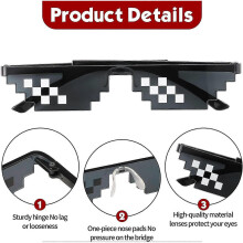 8 Bit Pixel Mosaic Glasses Unisex Sunglasses Anti-uv Gamer Sunglasses Cool Glasses for Men Women Kids Photo Props (5.8 X 5.9 X 1.18 Inches)