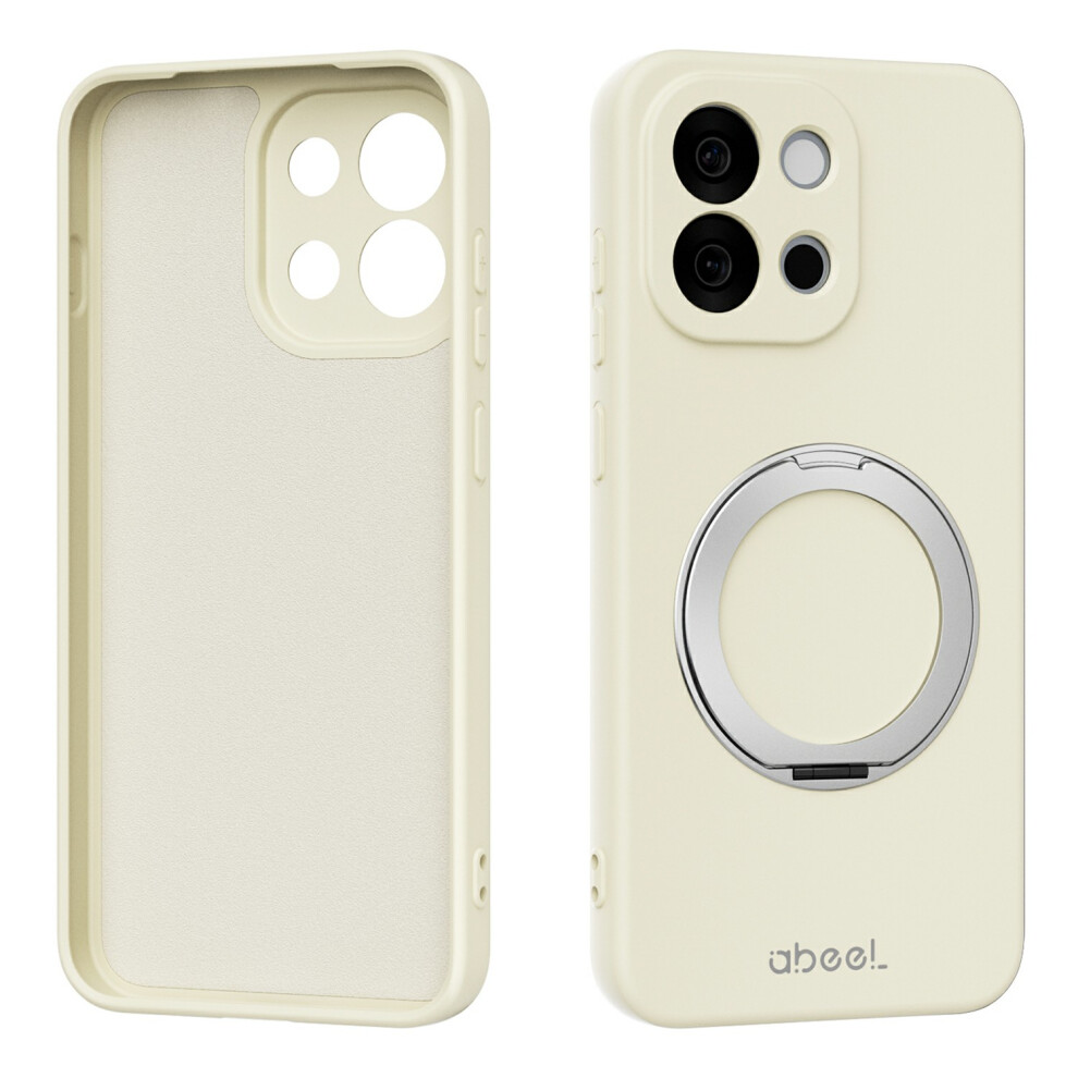 (Beige) For Oneplus 13T 5G Magnetic Case Kickstand Skin Touch Liquid Silicone Phone Cover Cream 6914294276116