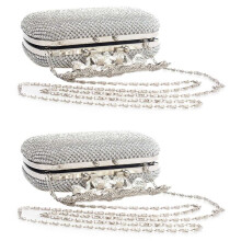 2X Einzigartige Verschluss Silber Diamante Kristall Diamond Abendtasche Clutch Handtasche Party Braut Abschlussball