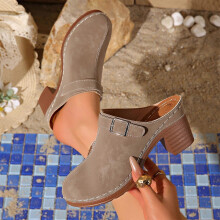 Khaki Platform Heels Slippers for Women Casual Comfortable Spring Summer Outdoor Indoor Slip On Round Toe Chunky Low Heel Shoes Size 38