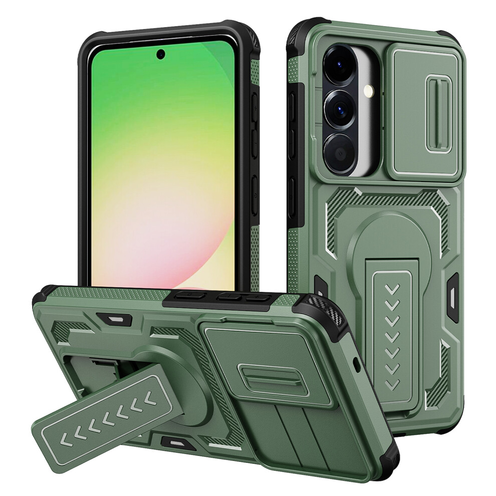 (Green) For Samsung Galaxy S26 Case Slide Lens Shield Pc + Tpu Kickstand Phone Cover Green 6914296363616