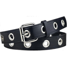 (Fit for waist up to 41in, Style 8) Macoking Grommet Leather Belts For Women, Black Belt Women Men With Double Studded Holes