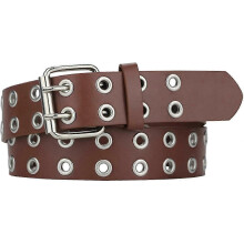 (Fit for waist up to 33in, Style 1) Macoking Grommet Leather Belts For Women, Black Belt Women Men With Double Studded Holes