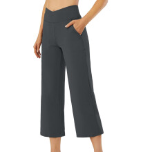 Pants for Women Wide Leg Yoga  High Waist Capris-Dark Grey M