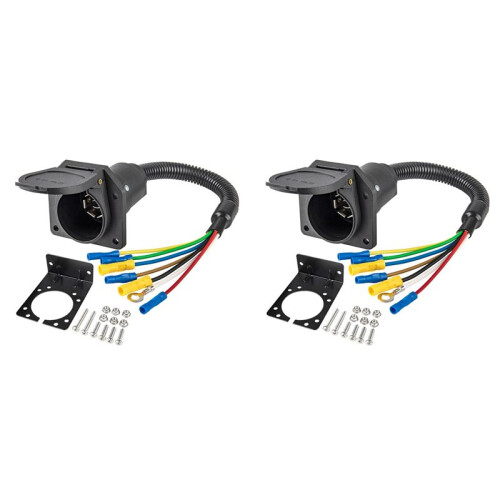 2X 7 Way RV Trailer Light Connector Socket 7 Pin Wire Electrical Trailer Adapter Quick Converter with Mounting Bracket