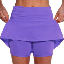 Women Casual Sporty Split Skirt With Builts In Shorts-Purple M