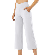 Pants for Women Wide Leg Yoga  High Waist Capris Pants-White XL