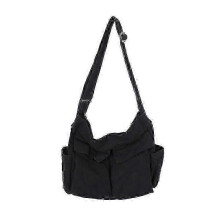 1pc Black Canvas Messenger Bag - Large Crossbody Bag with Multiple Pockets for Women & Men