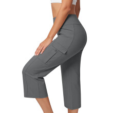 Women's loose-fitting, casual cropped trousers with-Gray S