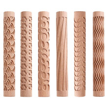 6 Pièces Rouleaux de Modèle de Modélisation D'Argile, Rouleaux de Texture pour Argile Manche en Bois Outils de Poterie Étoiles Vague de Bois