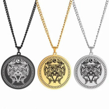 RSAMD Stainless Steel Norse Viking Wolf Head Amulet Pendant Necklace Punk Men Jewelry-60cm-Gold-Wolf Swan