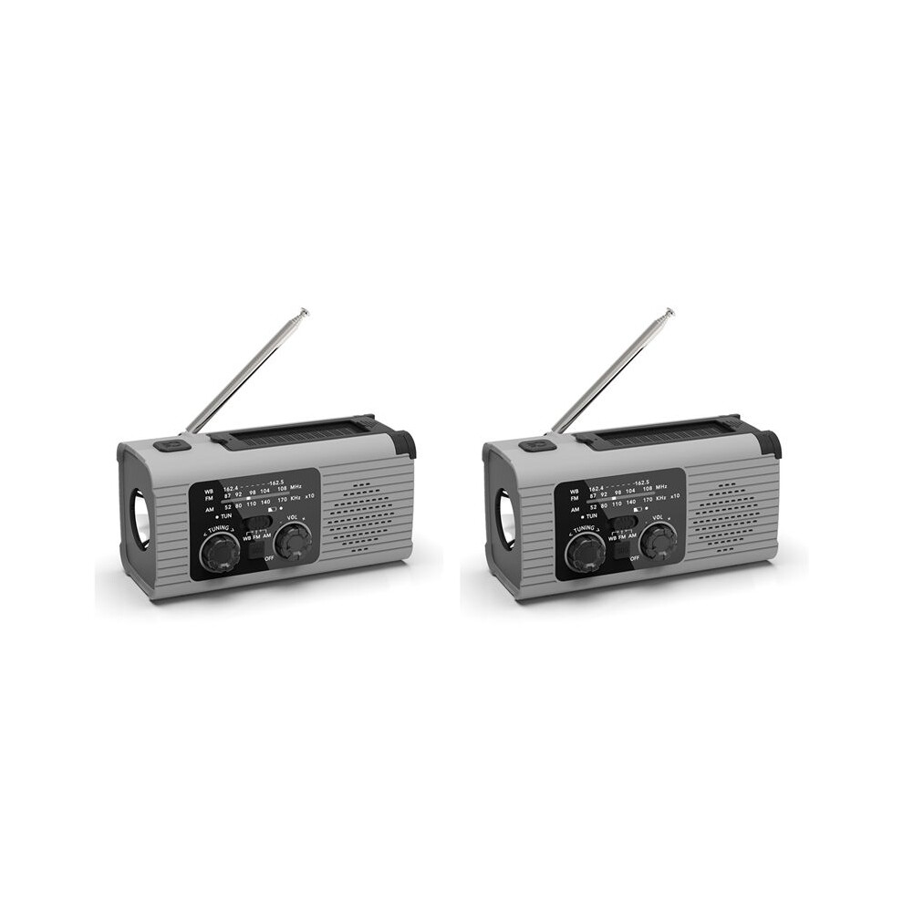 2X Emergency Radio Hand Crank Radio Multi-Function Am/Fm/Noaa Solar Hand Crank Emergency Radio Sos Alarm 4000Mah Gray 6033968168424