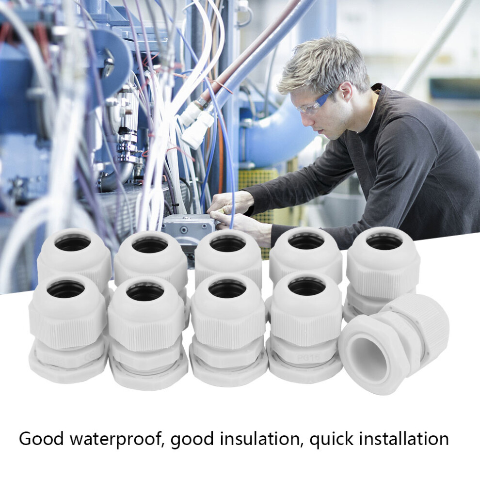 10Pcs Ip68 Nylon Cable Glands Pg16 White