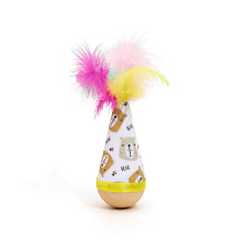 Wiggling Cats Wobbling Toy with Wood Base Feathered-Colorful