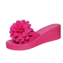 Hot Pink Floral Peep Toe Wedge Sandals for Women, PU, 5.5cm Heel, Size 39 EU/7 US, Lightweight 0.64 lbs