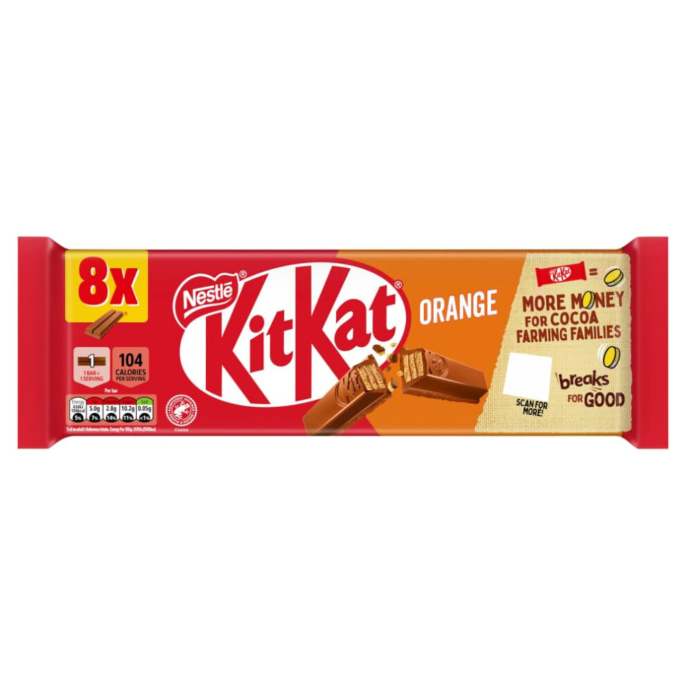 Kitkat 2 Finger Orange Chocolate Biscuit Bars – 8 Pack (8 X 20.7 G) | Crunchy Wafer Fingers With Zesty Orange Flavour | Refreshing