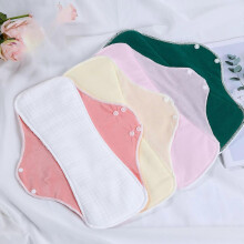 (M) 3 Piece Washable Cotton Gauze Sanitary Pads Breathable Reusable Period Protective Hygiene Nursing Napkin for Women S
