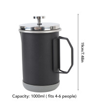 Portable 304 Steel French Press 1000ml Black