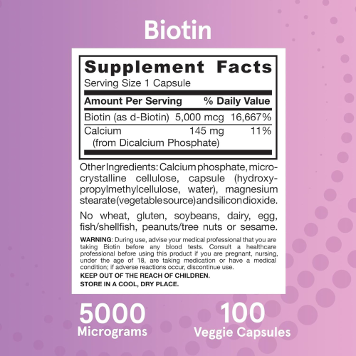 Jarrow Formulas, Biotyna, 5,000 mcg, 100 Kapsułek Wegetariańskich 2