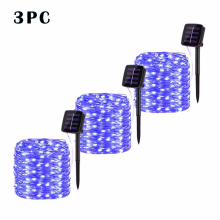 (3pcs-blue, 12m100LED) Solar LED Light Outdoor Lamp Garden Fairy Light String Led Twinkle Lamp Christmas Garland Yard Decoration