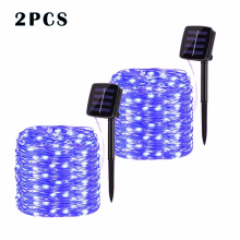 (2pcs-blue, 7m50LED) Solar LED Light Outdoor Lamp Garden Fairy Light String Led Twinkle Lamp Christmas Garland Yard Decoration